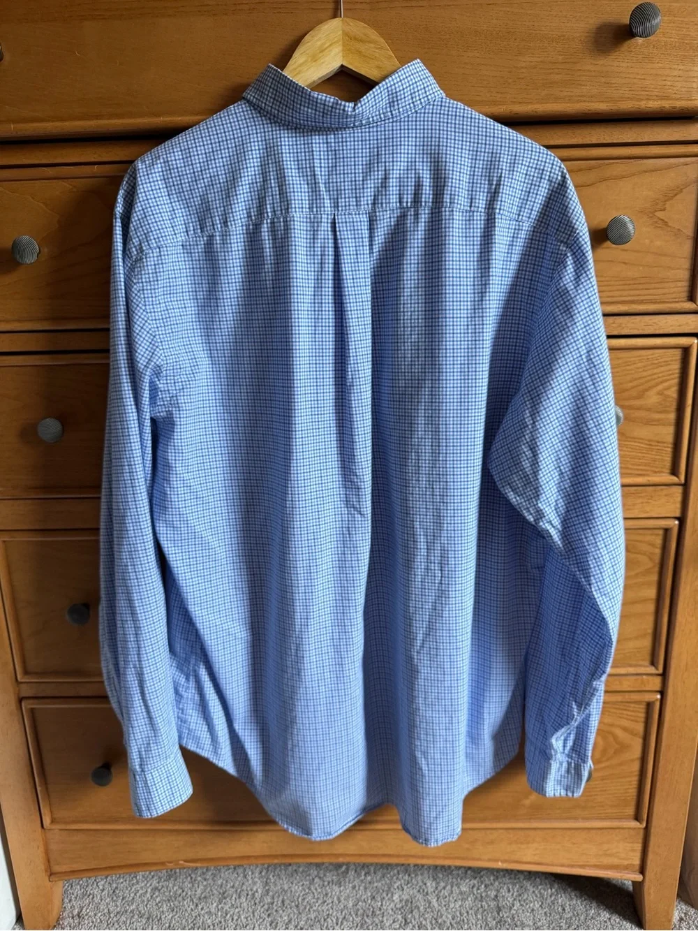 Ralph Lauren Mens Light Blue Button Down Checkered Shirt Size XL 100% Cotton